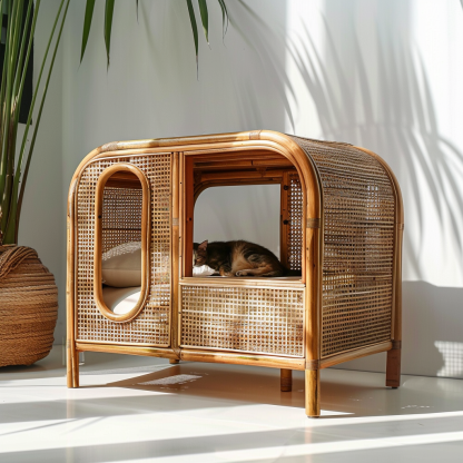 Cat climbing frame, scratch-resistant rattan cat house, closed double-layer cat bed, cat bed, red wall - Image 8