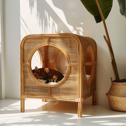 Cat climbing frame, scratch-resistant rattan cat house, closed double-layer cat bed, cat bed, red wall - Image 6