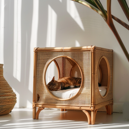 Cat climbing frame, scratch-resistant rattan cat house, closed double-layer cat bed, cat bed, red wall - Image 5