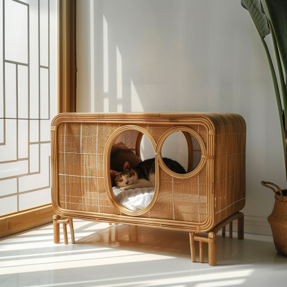 Cat climbing frame, scratch-resistant rattan cat house, closed double-layer cat bed, cat bed, red wall - Image 8