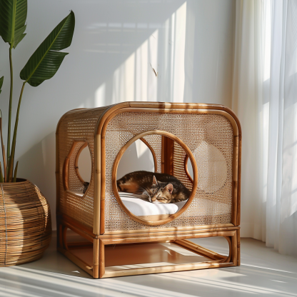 Cat climbing frame, scratch-resistant rattan cat house, closed double-layer cat bed, cat bed, red wall - Image 9