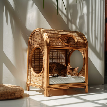 Rattan pet tent, all-season cat bed, cat cage, summer pet bed, semi-enclosed indoor cat house, cat house - Image 10