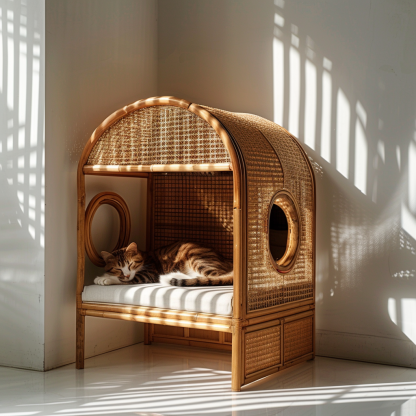 Double-layer cat bed, solid wood cat bed, all-season, semi-enclosed rattan cat bed, home cat, villa cat, cat house cat house - Image 3