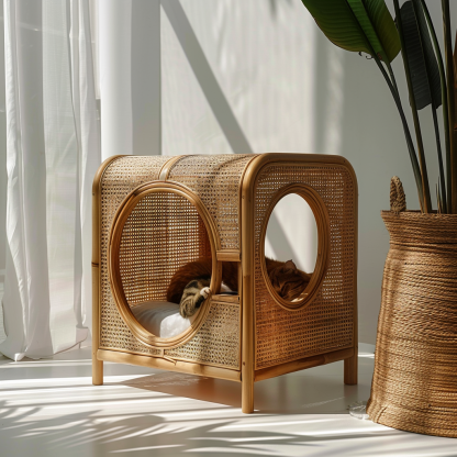 Double-layer cat bed, solid wood cat bed, all-season, semi-enclosed rattan cat bed, home cat, villa cat, cat house cat house - Image 8