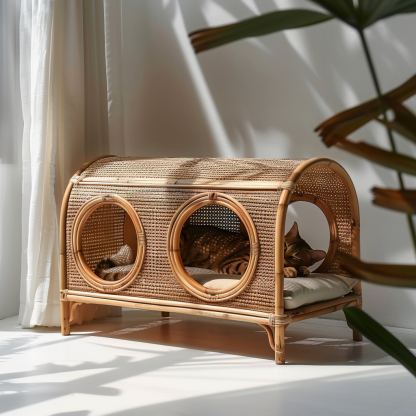 Cat climbing frame, scratch-resistant rattan cat house, closed double-layer cat bed, cat bed, red wall - Image 6
