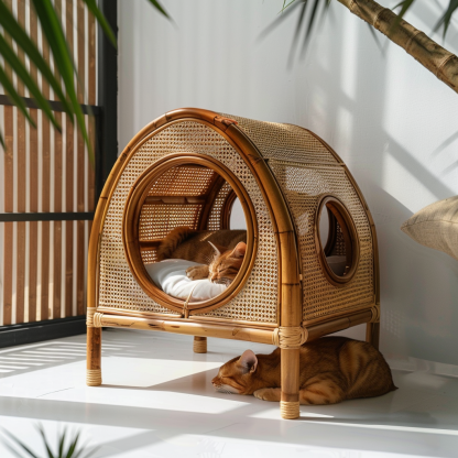 Double-layer cat bed, solid wood cat bed, all-season, semi-enclosed rattan cat bed, home cat, villa cat, cat house cat house - Image 4