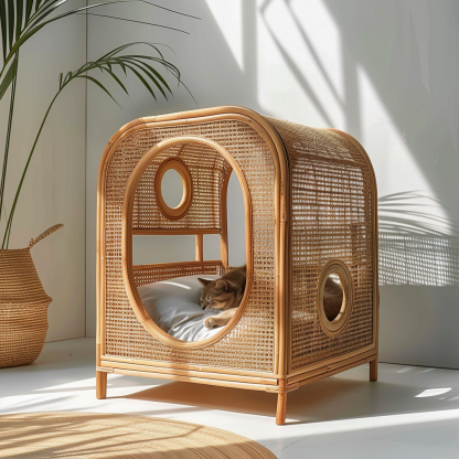 Rattan cat bed, all-season, closed cat bed, cat cage, cat villa, double-layer cat bed, warm cat bed in autumn and winter, cat - Image 6
