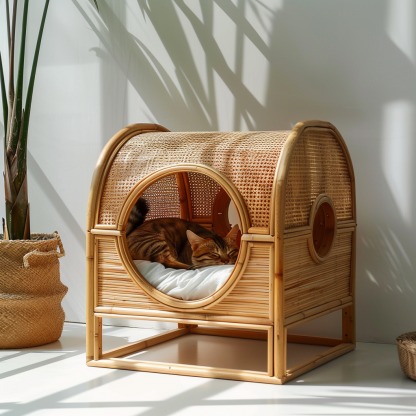 Cat climbing frame, scratch-resistant rattan cat house, closed double-layer cat bed, cat bed, red wall - Image 4