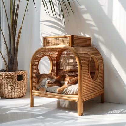 Rattan pet tent, all-season cat bed, cat cage, summer pet bed, semi-enclosed indoor cat house, cat house - Image 8