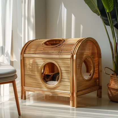 Double-layer cat bed, solid wood cat bed, all-season, semi-enclosed rattan cat bed, home cat, villa cat, cat house cat house - Image 7