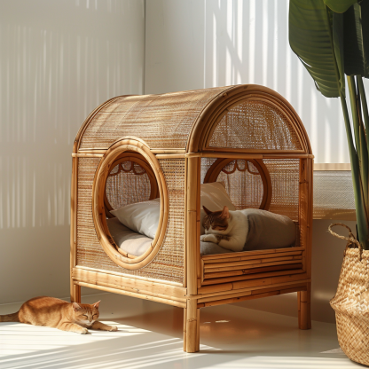 Double-layer cat bed, solid wood cat bed, all-season, semi-enclosed rattan cat bed, home cat, villa cat, cat house cat house - Image 7