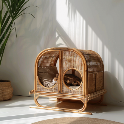 Double-layer cat bed, solid wood cat bed, all-season, semi-enclosed rattan cat bed, home cat, villa cat, cat house cat house - Image 6