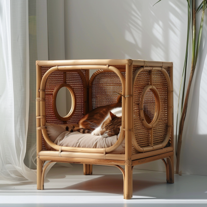 Double-layer cat bed, solid wood cat bed, all-season, semi-enclosed rattan cat bed, home cat, villa cat, cat house cat house - Image 10