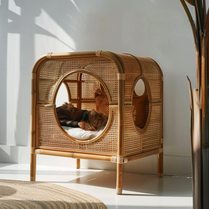 Double-layer cat bed, solid wood cat bed, all-season, semi-enclosed rattan cat bed, home cat, villa cat, cat house cat house - Image 9