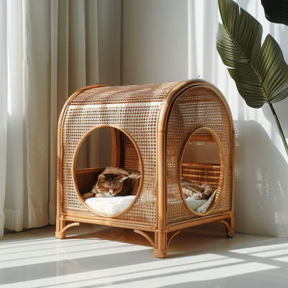 The all-season rattan cat house, semi-enclosed rattan cat house, home cat house, villa cat house, can be used all year round - Image 8