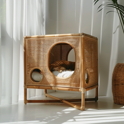 Double-layer cat bed, solid wood cat bed, all-season, semi-enclosed rattan cat bed, home cat, villa cat, cat house cat house - Image 6