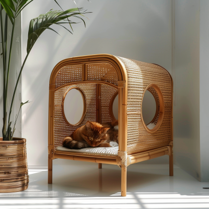 Rattan cat bed, all-season, closed cat bed, cat cage, cat villa, double-layer cat bed, warm cat bed in autumn and winter, cat - Image 9