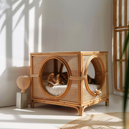 Cat climbing frame, scratch-resistant rattan cat house, closed double-layer cat bed, cat bed, red wall - Image 6