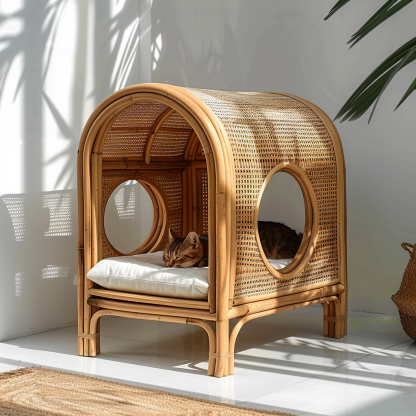 Rattan cat bed, all-season, closed cat bed, cat cage, cat villa, double-layer cat bed, warm cat bed in autumn and winter, cat - Image 5