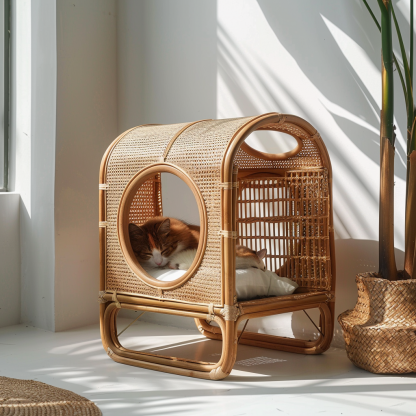 Double-layer cat bed, solid wood cat bed, all-season, semi-enclosed rattan cat bed, home cat, villa cat, cat house cat house - Image 5