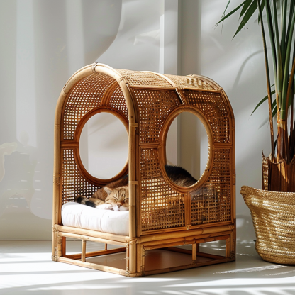 The all-season rattan cat house, semi-enclosed rattan cat house, home cat house, villa cat house, can be used all year round - Image 5