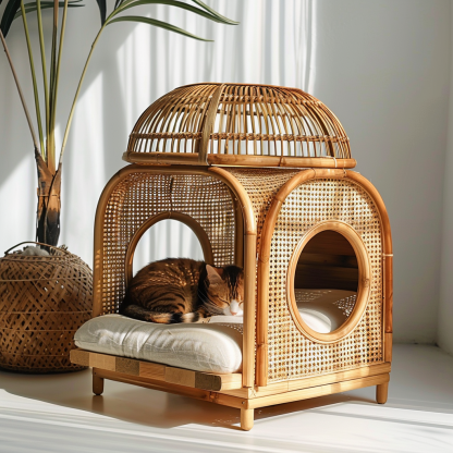 The all-season rattan cat house, semi-enclosed rattan cat house, home cat house, villa cat house, can be used all year round - Image 4