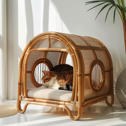 Cat climbing frame, scratch-resistant rattan cat house, closed double-layer cat bed, cat bed, red wall - Image 3