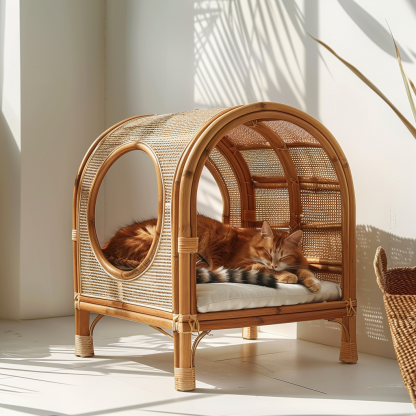 Double-layer cat bed, solid wood cat bed, all-season, semi-enclosed rattan cat bed, home cat, villa cat, cat house cat house - Image 4