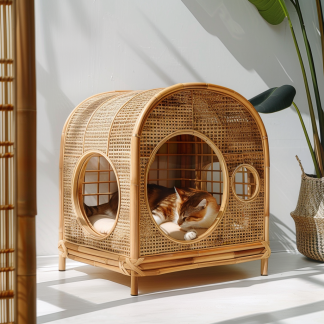 Cat climbing frame, scratch-resistant rattan cat house, closed double-layer cat bed, cat bed, red wall