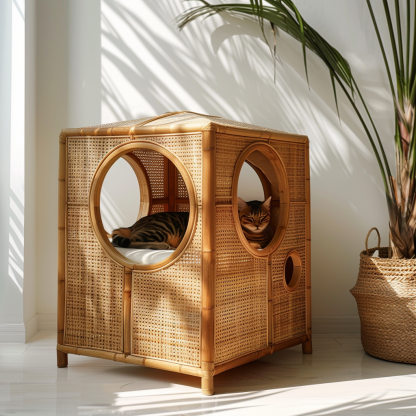Rattan cat bed, all-season, closed cat bed, cat cage, cat villa, double-layer cat bed, warm cat bed in autumn and winter, cat - Image 7
