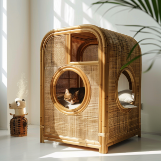Cat climbing frame, scratch-resistant rattan cat house, closed double-layer cat bed, cat bed, red wall