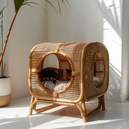 Double-layer cat bed, solid wood cat bed, all-season, semi-enclosed rattan cat bed, home cat, villa cat, cat house cat house - Image 6