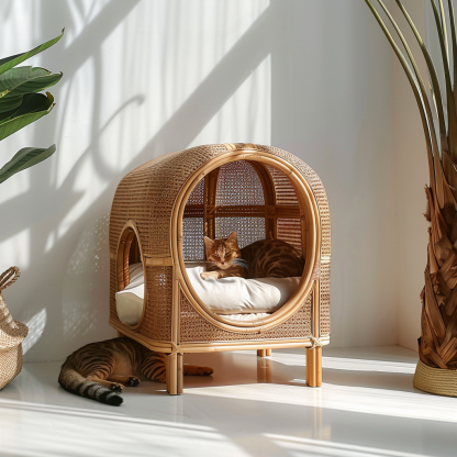 Rattan pet tent, all-season cat bed, cat cage, summer pet bed, semi-enclosed indoor cat house, cat house - Image 7