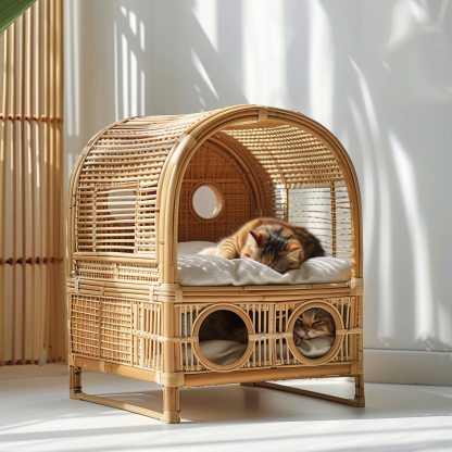 Cat climbing frame, scratch-resistant rattan cat house, closed double-layer cat bed, cat bed, red wall - Image 10