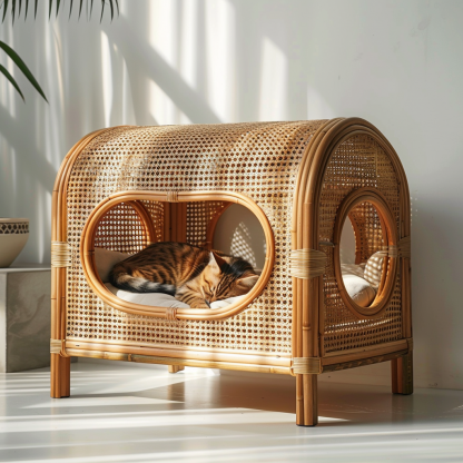 Cat climbing frame, scratch-resistant rattan cat house, closed double-layer cat bed, cat bed, red wall - Image 6