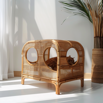 Rattan pet tent, all-season cat bed, cat cage, summer pet bed, semi-enclosed indoor cat house, cat house - Image 6