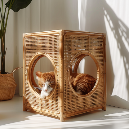Rattan pet tent, all-season cat bed, cat cage, summer pet bed, semi-enclosed indoor cat house, cat house - Image 6