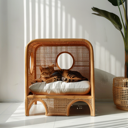 Double-layer cat bed, solid wood cat bed, all-season, semi-enclosed rattan cat bed, home cat, villa cat, cat house cat house - Image 5