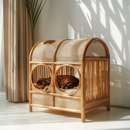 Cat climbing frame, scratch-resistant rattan cat house, closed double-layer cat bed, cat bed, red wall - Image 5