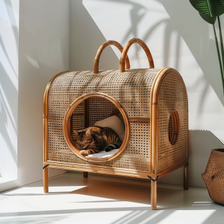 Double-layer cat bed, solid wood cat bed, all-season, semi-enclosed rattan cat bed, home cat, villa cat, cat house cat house