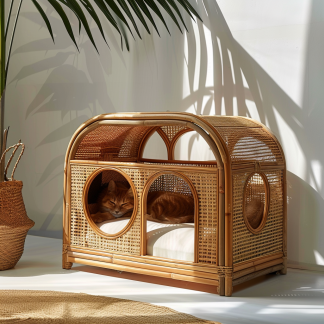 Rattan pet tent, all-season cat bed, cat cage, summer pet bed, semi-enclosed indoor cat house, cat house