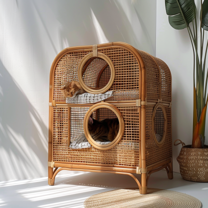 Rattan pet tent, all-season cat bed, cat cage, summer pet bed, semi-enclosed indoor cat house, cat house - Image 4