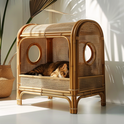 Cat climbing frame, scratch-resistant rattan cat house, closed double-layer cat bed, cat bed, red wall - Image 9