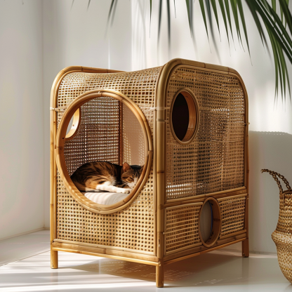 The all-season rattan cat house, semi-enclosed rattan cat house, home cat house, villa cat house, can be used all year round - Image 2