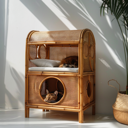 Rattan pet tent, all-season cat bed, cat cage, summer pet bed, semi-enclosed indoor cat house, cat house - Image 5