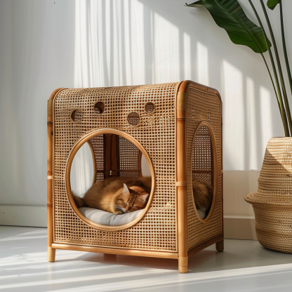 Rattan cat bed, all-season, closed cat bed, cat cage, cat villa, double-layer cat bed, warm cat bed in autumn and winter, cat - Image 4