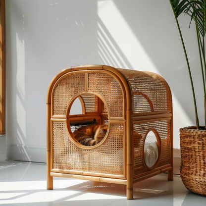 Rattan cat bed, all-season, closed cat bed, cat cage, cat villa, double-layer cat bed, warm cat bed in autumn and winter, cat - Image 3
