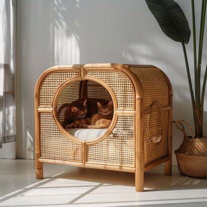Rattan cat bed, all-season, closed cat bed, cat cage, cat villa, double-layer cat bed, warm cat bed in autumn and winter, cat - Image 2