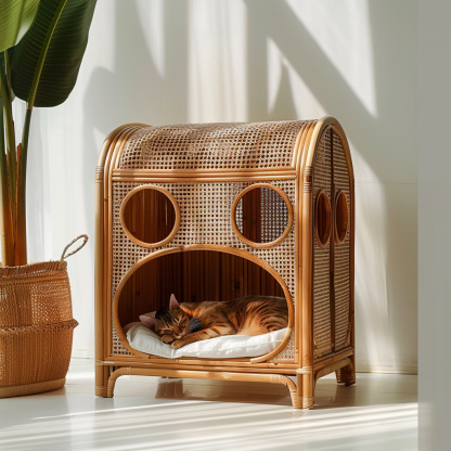 Cat climbing frame, scratch-resistant rattan cat house, closed double-layer cat bed, cat bed, red wall - Image 8