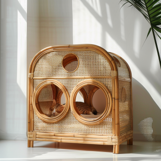 Cat climbing frame, scratch-resistant rattan cat house, closed double-layer cat bed, cat bed, red wall